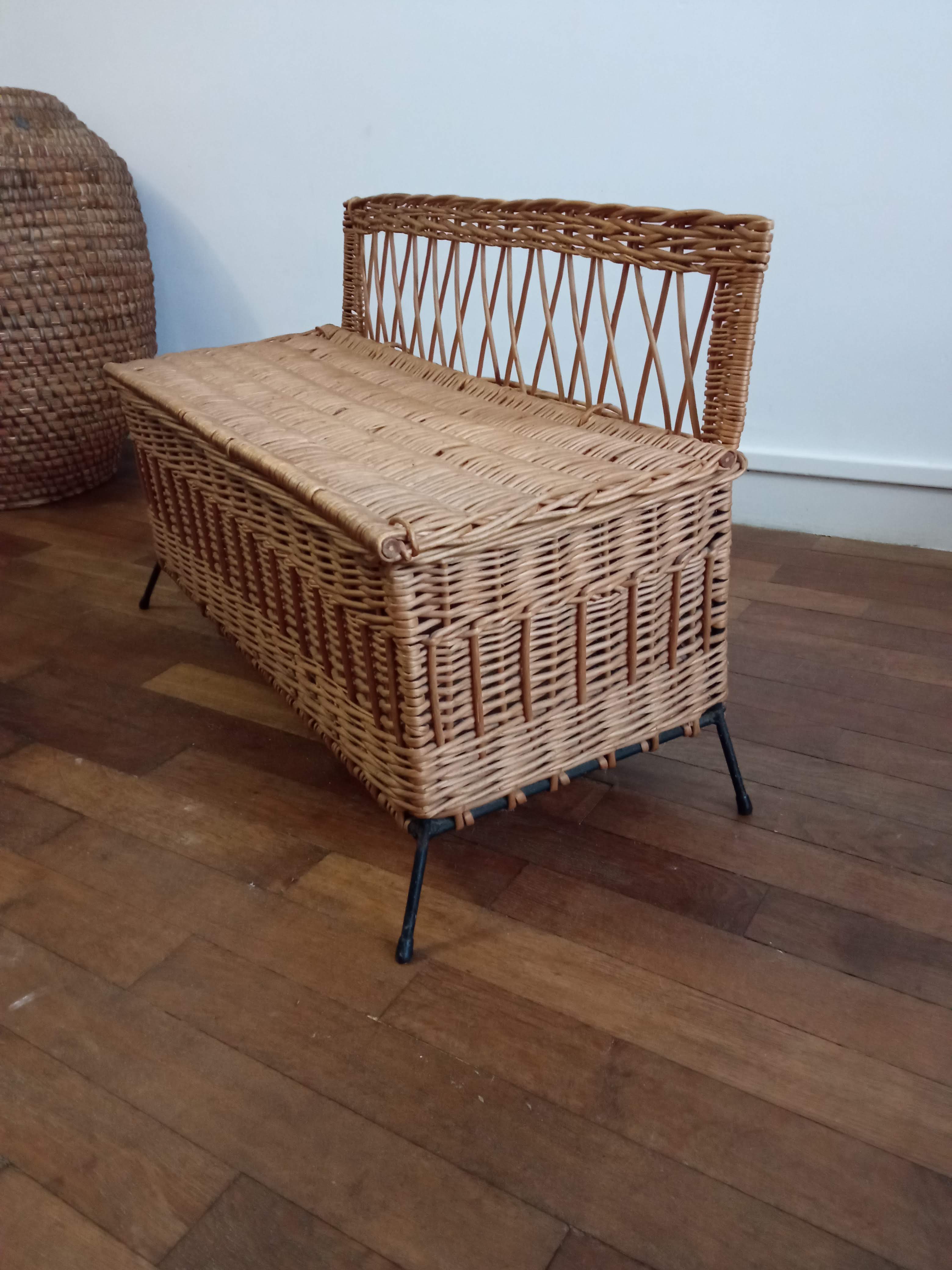 Vintage rattan and metal box