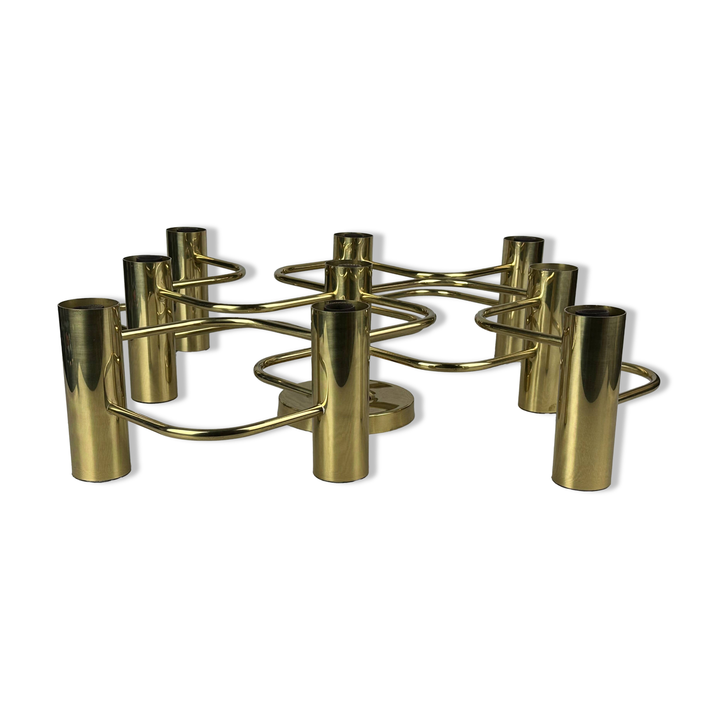 60s 70s 9-bulb ceiling lamp from Leola Leuchten Germany in brass