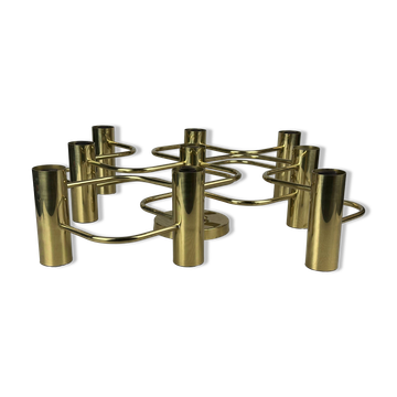 60s 70s 9-bulb ceiling lamp from Leola Leuchten Germany in brass
