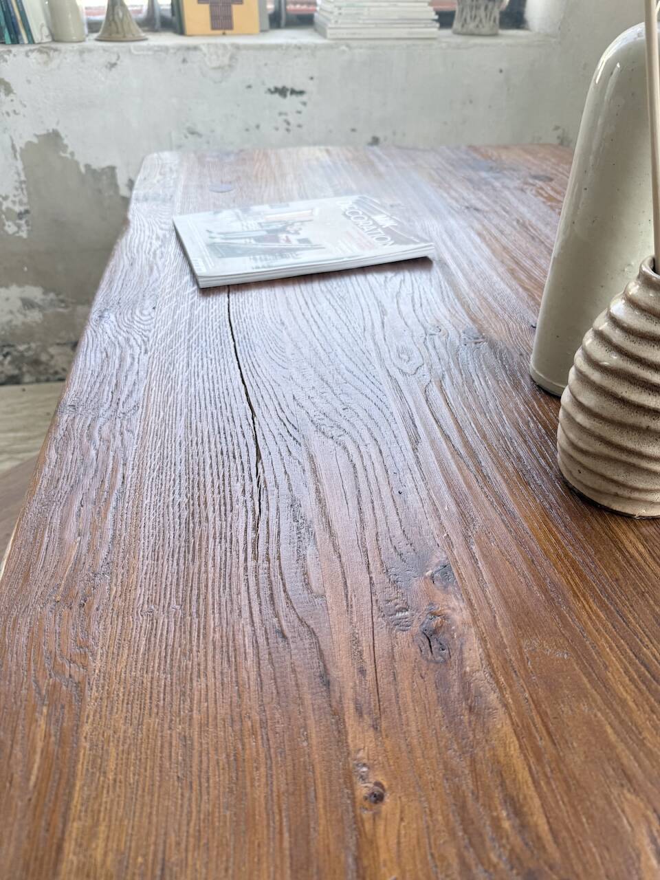 Brutalist oak table by De Puydt, Belgium 1970