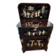 "Chinese black lacquer cabinet, mother-of-pearl inlays, court scenes"