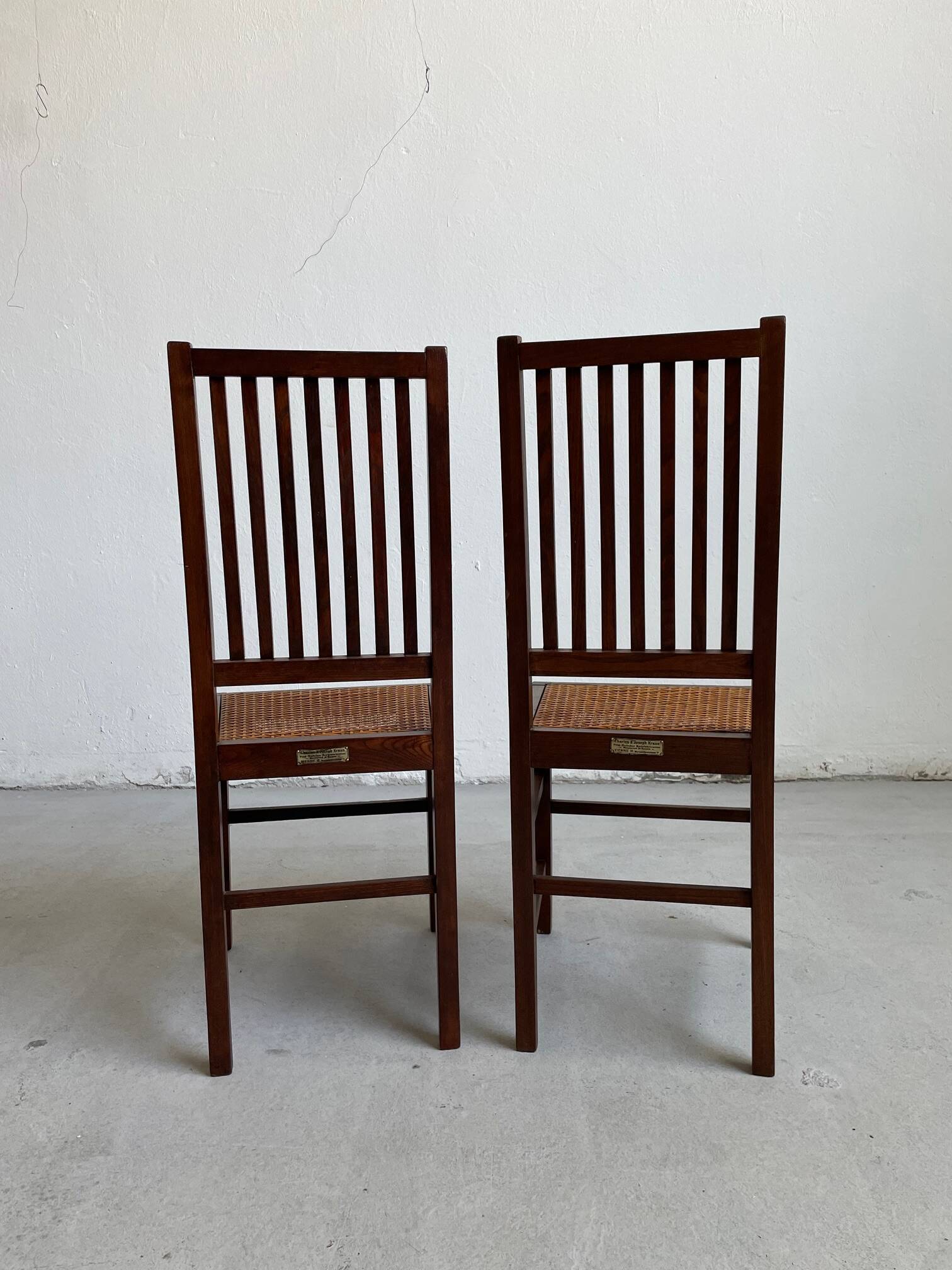 Set of 2 Oak and Cane Chairs by Hans Vollmer for Prag-Rudniker Wickerwork