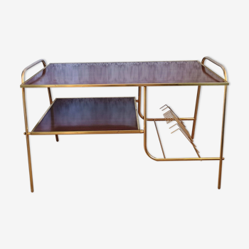 Coffee table with gold metal vinyl holder from the 70s)