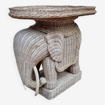 Side table, vintage rattan elephant, 70s