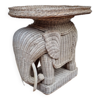 Side table, vintage rattan elephant, 70s