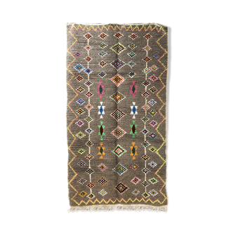 Moroccan Berber carpet Azilal dark with multicolored diamonds 2.56x1,41m