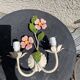 Vegetable wall lamp, pink flowers and green foliage, white, green and pink patina, vintage
