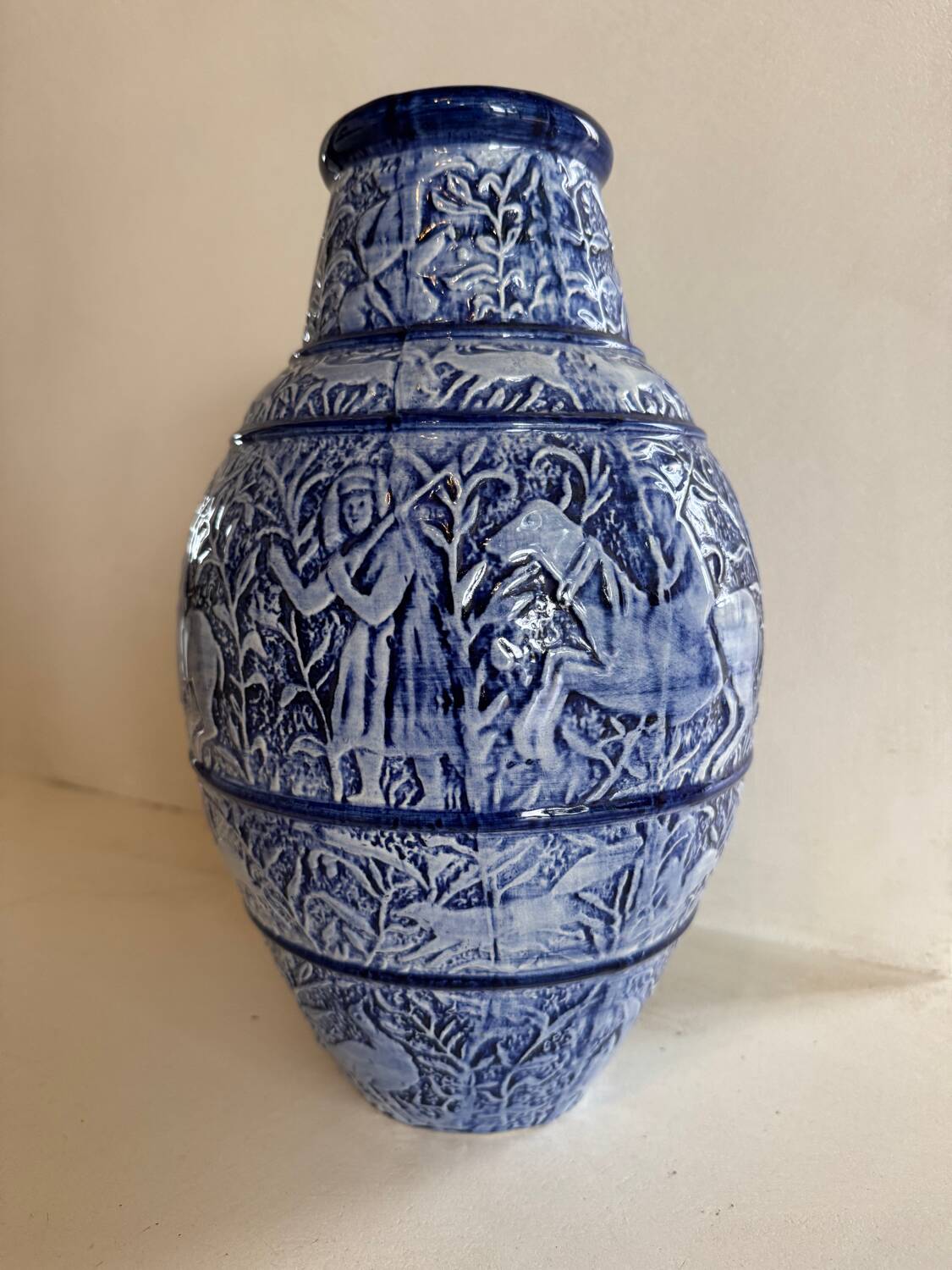 Grand vase bleu grès de sel années 60