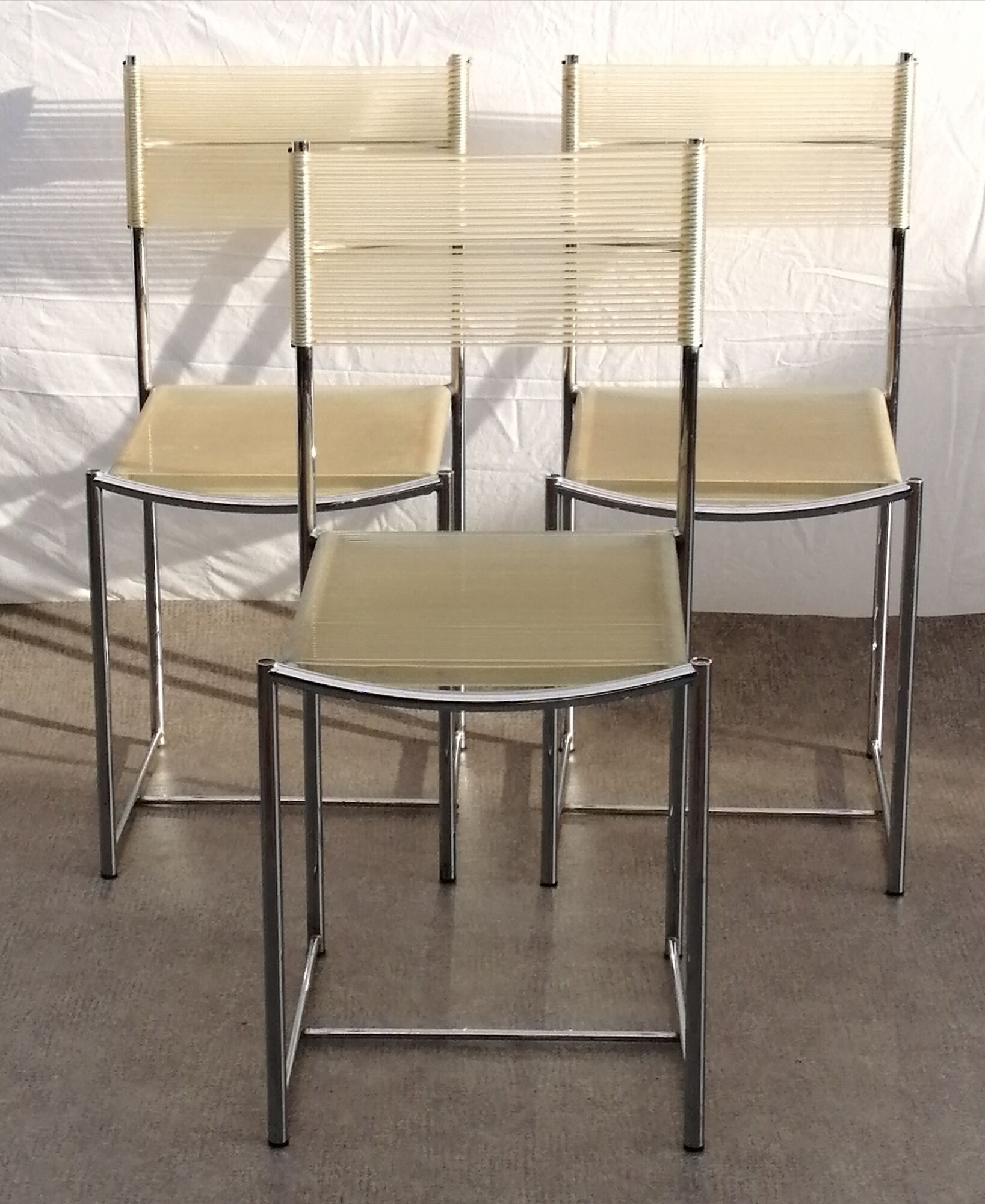 Set of 3 chrome spaghetti chairs model 101 from Belotti for Alias of the 70s-80s