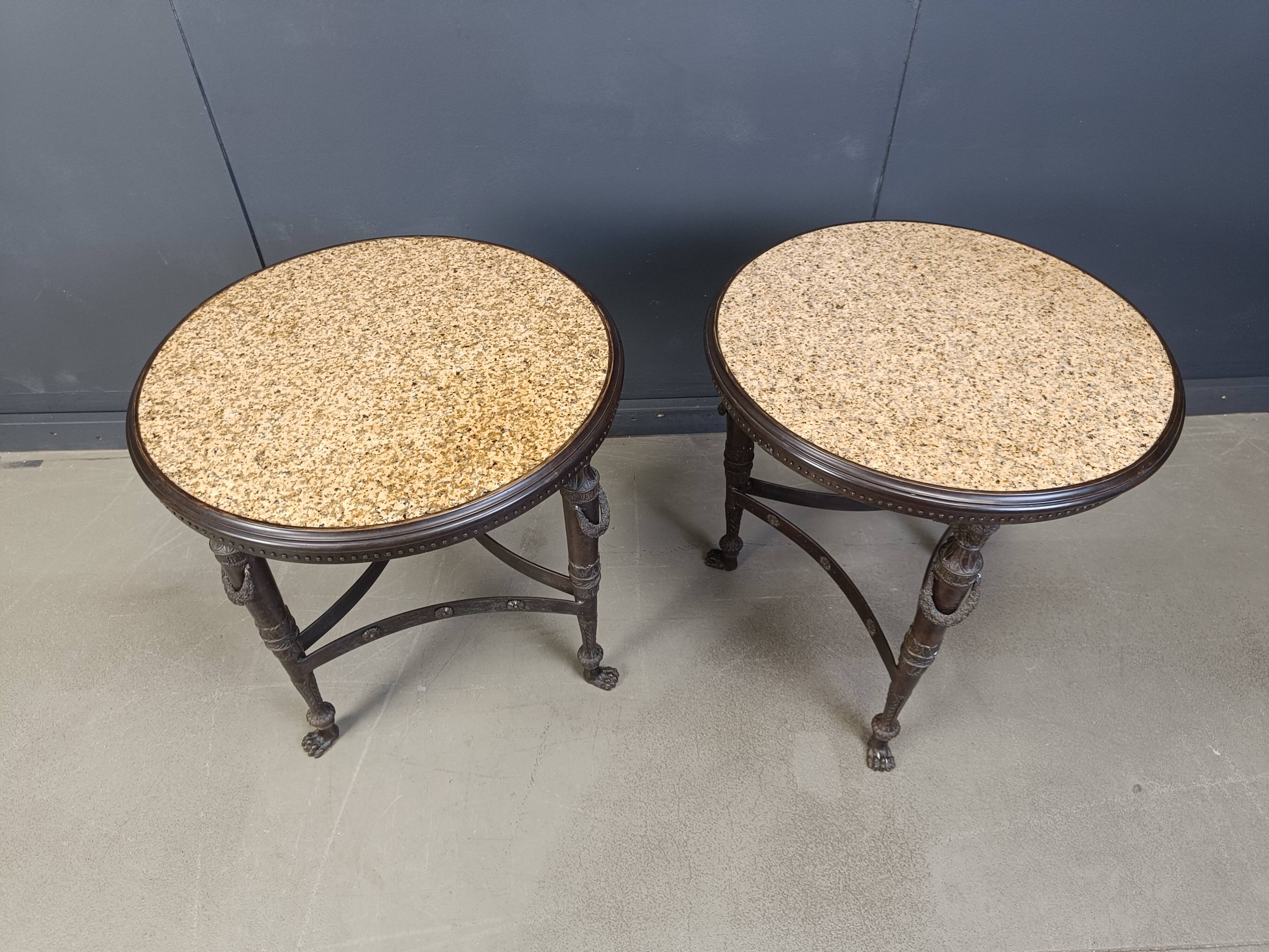 French Empire style marble and bronze side tables, 1950s