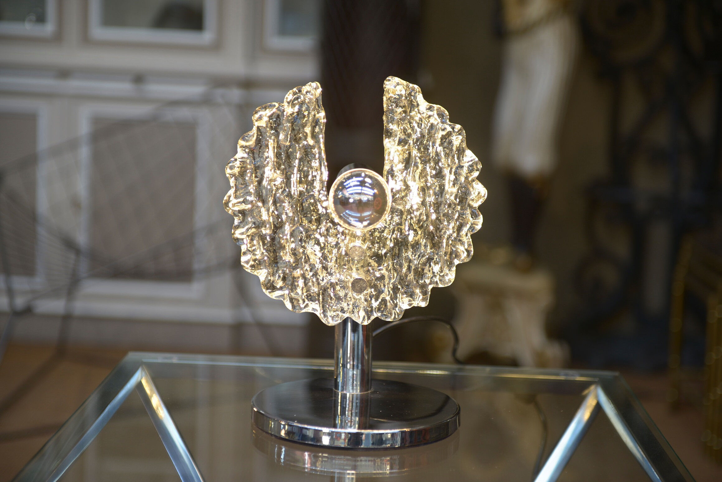 Lamp design chrome metal and glass 1970