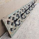 teak coat rack with 6 double cast iron hooks