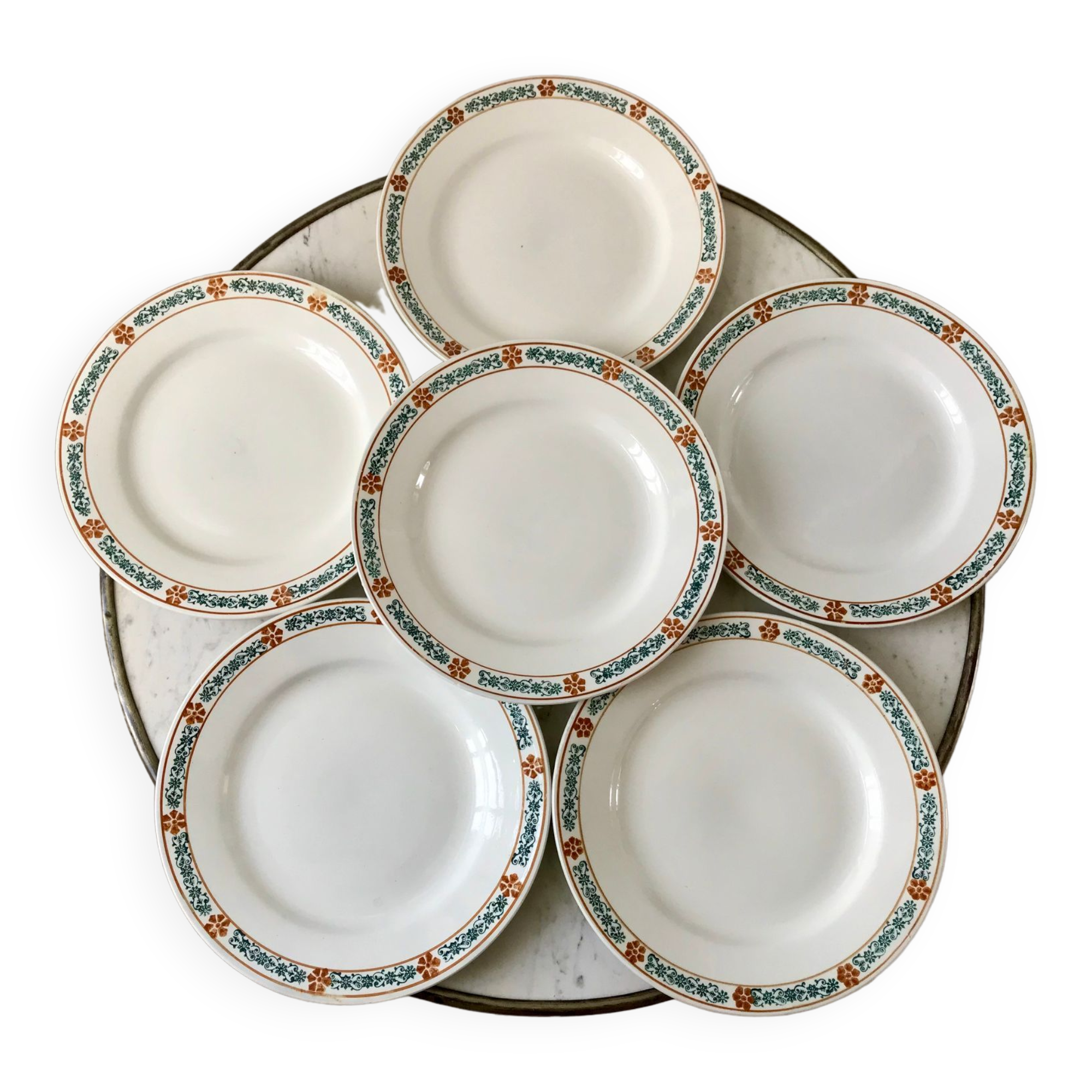 set of 6 flat plates Terre de Fer St Amand model "Molière" XXth