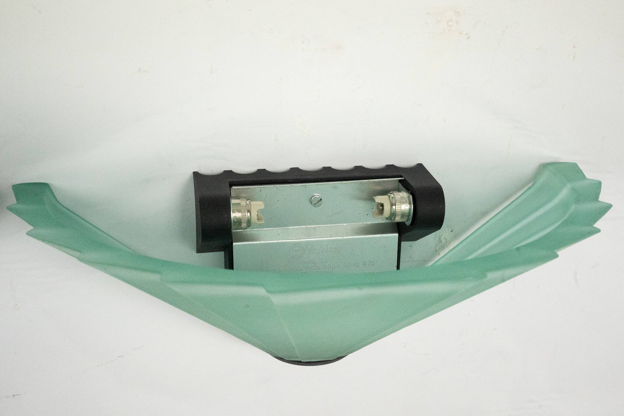 Set of six De Majo sconces in thick green murano glass. Italy 1980s