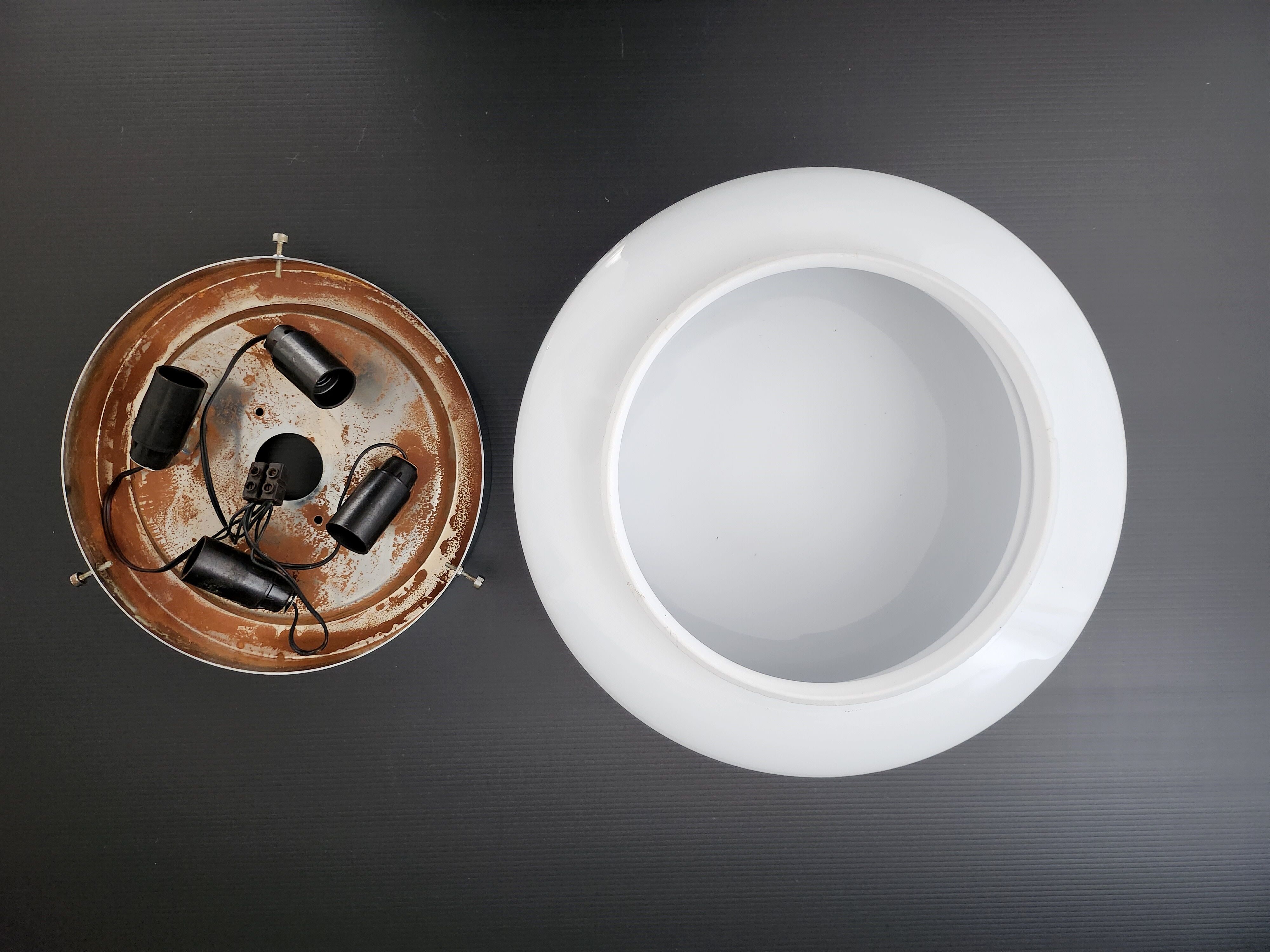 Vintage ceiling lamp 1970 space age glass & chrome