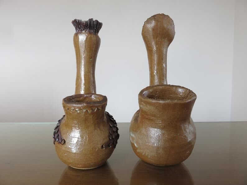 2 ceramic zoomorphic vases, signed 50s