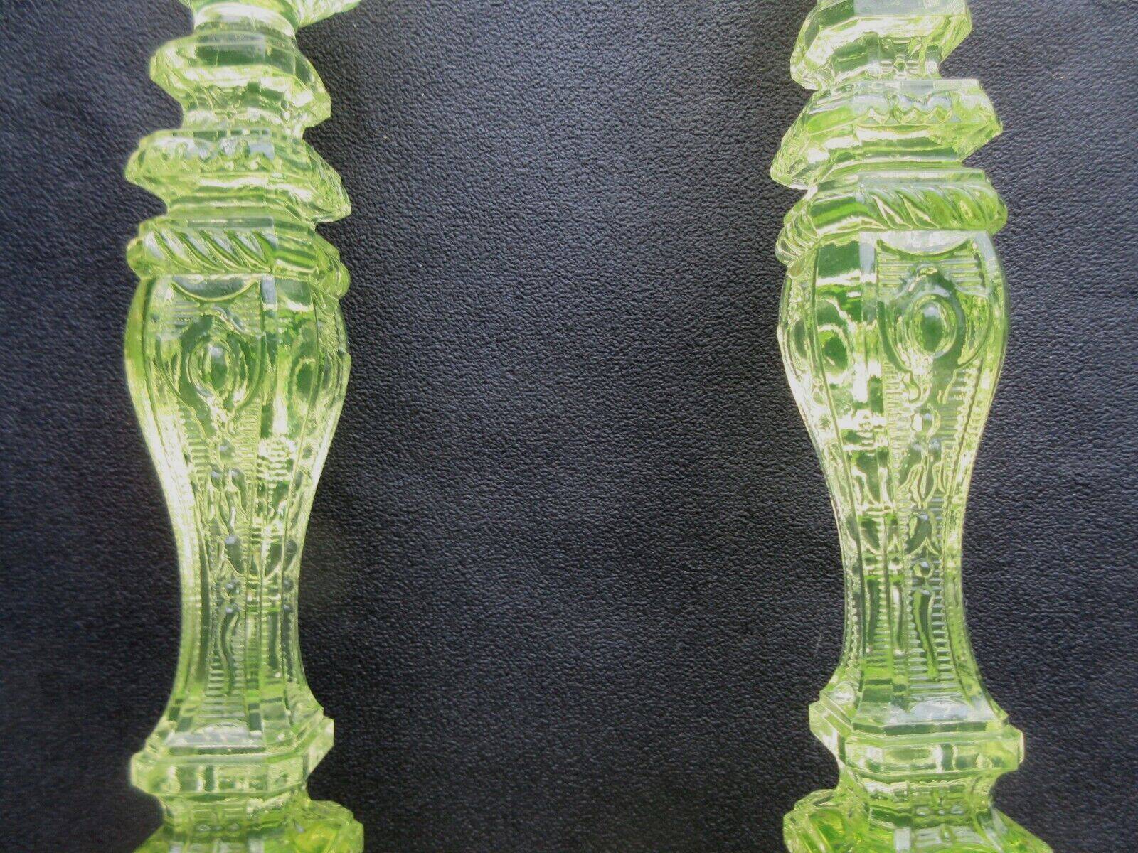2 old yellow uraline glass candle holders signed portieux