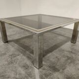Table basse vintage en chrome et laiton années 1970