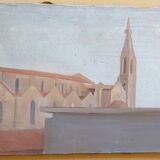 Oil painting on canvas Florence view of Santa Maria Novella early 1900