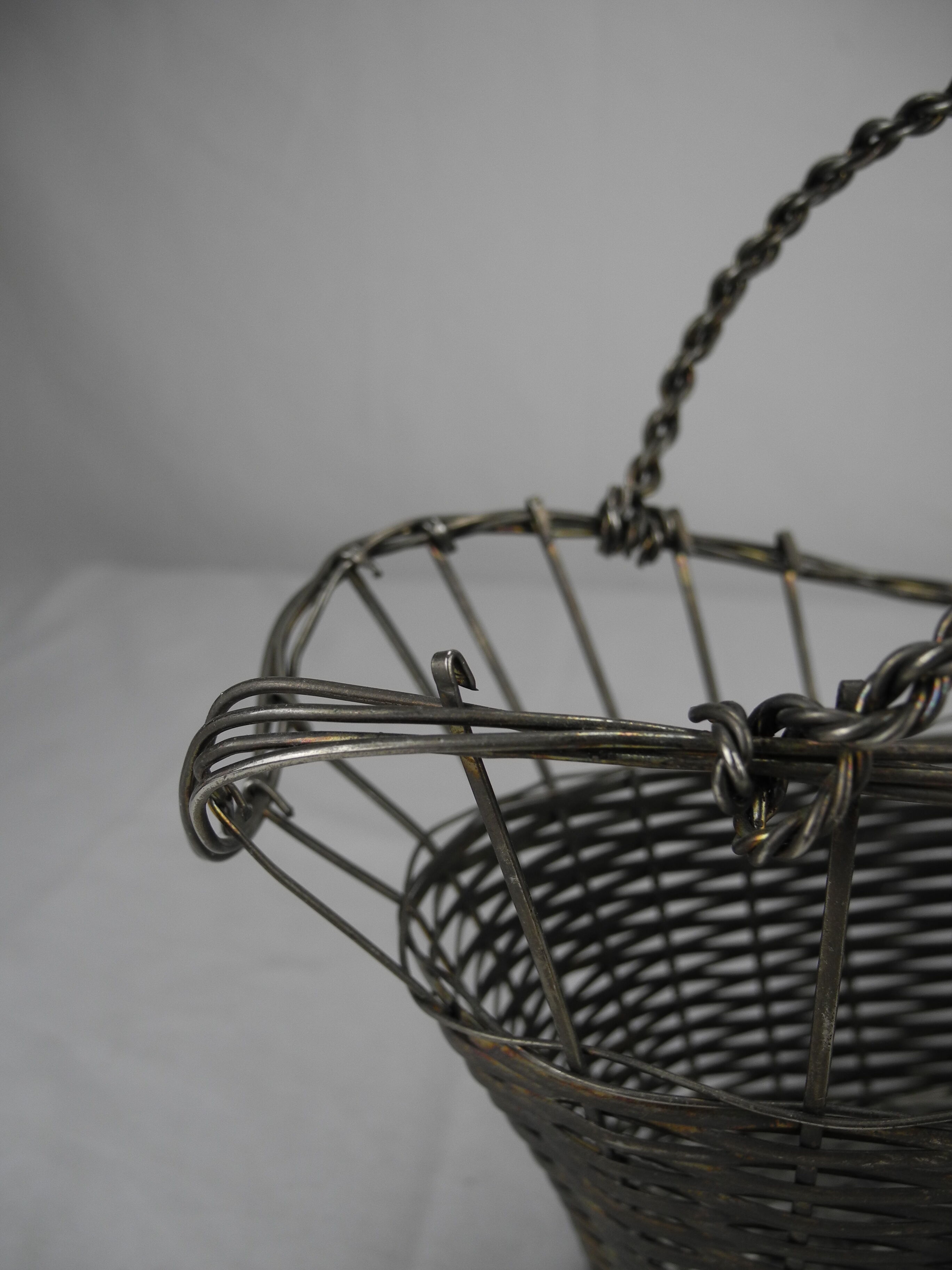 Old basket bottle holder silver metal french bottle holder