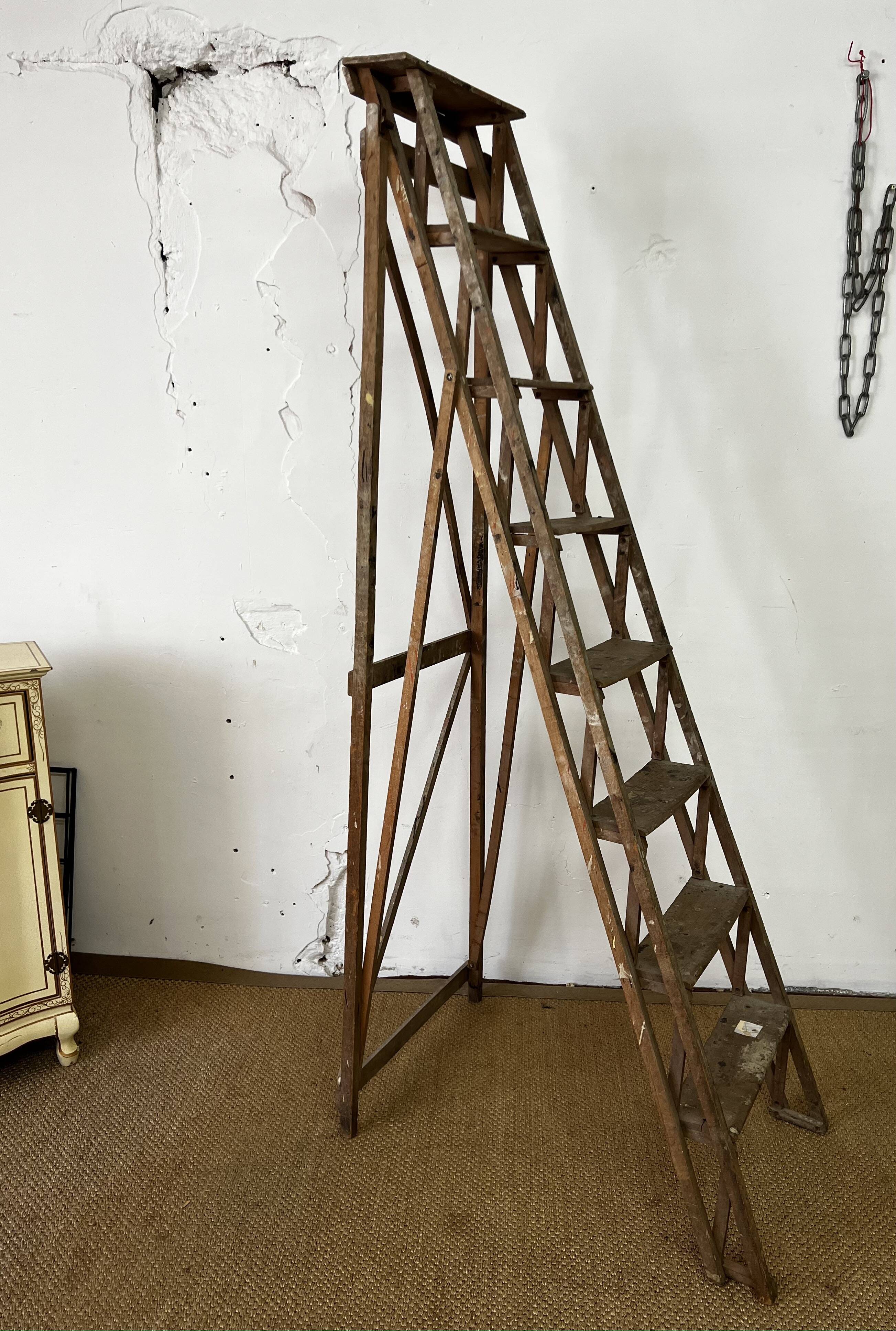 Large vintage wooden stepladder