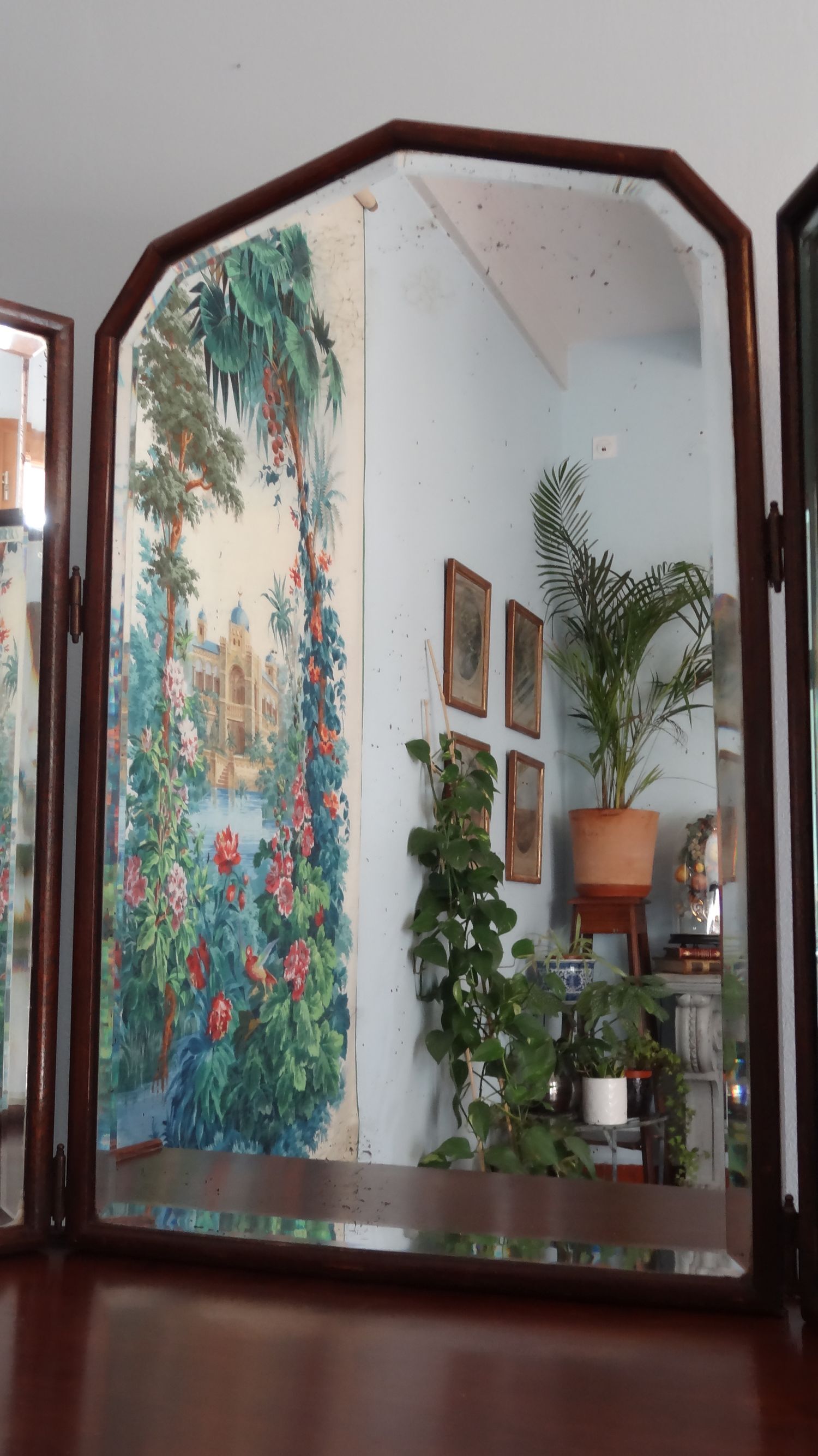 Triptych mirror 1900 with beveled mirrors, 88/42 x 68 cm