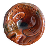 Zoomorphic fish ashtray in glazed terracotta