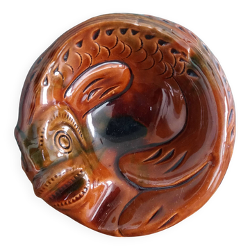 Zoomorphic fish ashtray in glazed terracotta