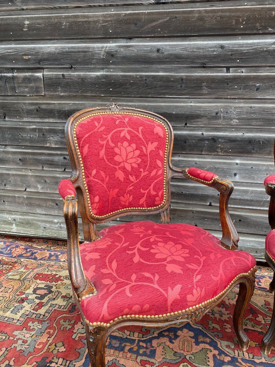 Pair of armchairs in natural wood style Louis XV XIXth century