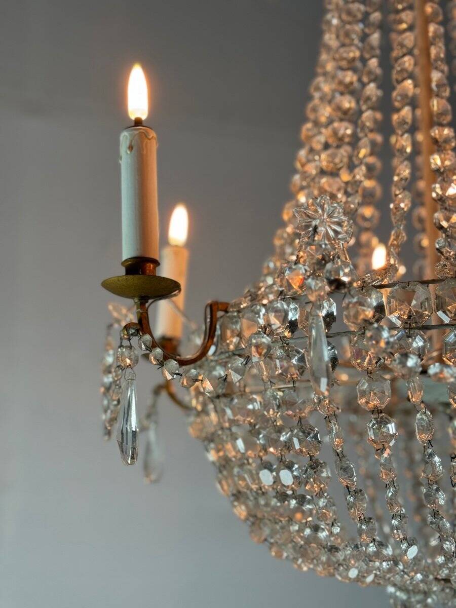 Pearl Bag Chandelier, Cut Crystals Circa 1900