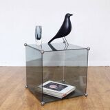 Side table, smoked glass cube