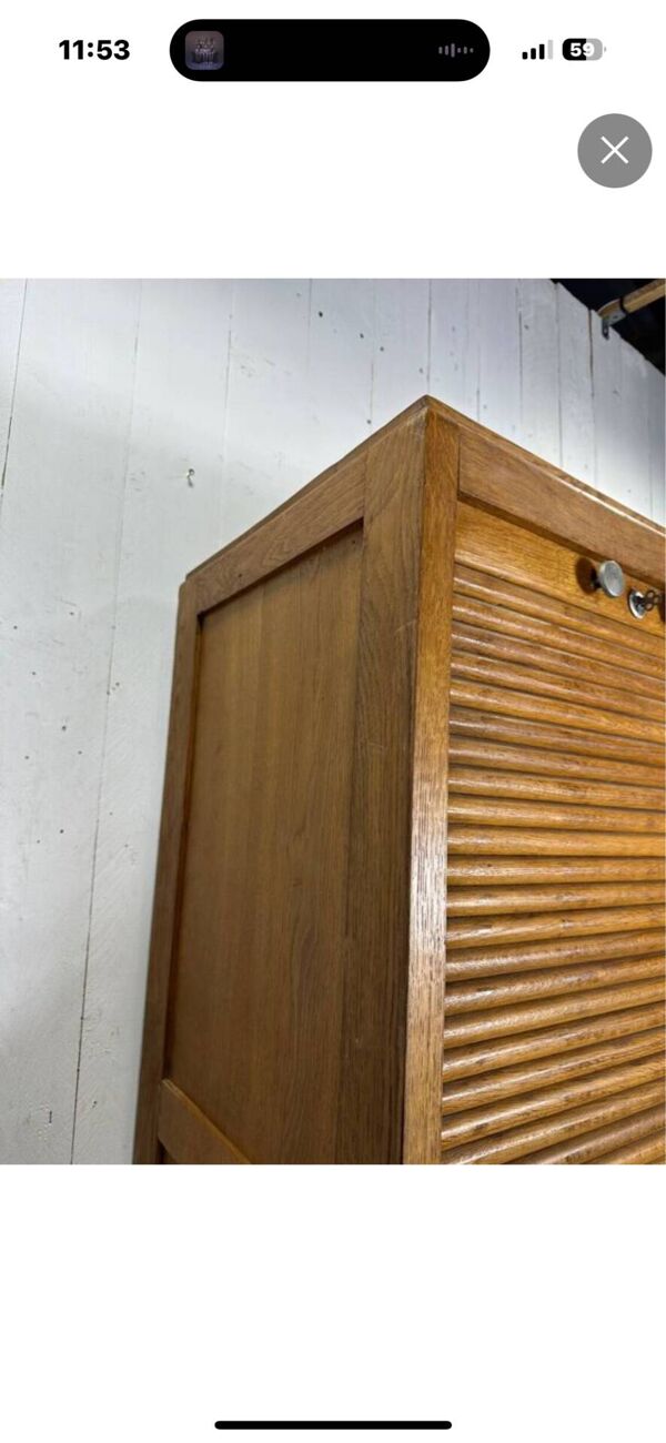 Classeur à rideau vintage en bois – meuble de bureau ancien