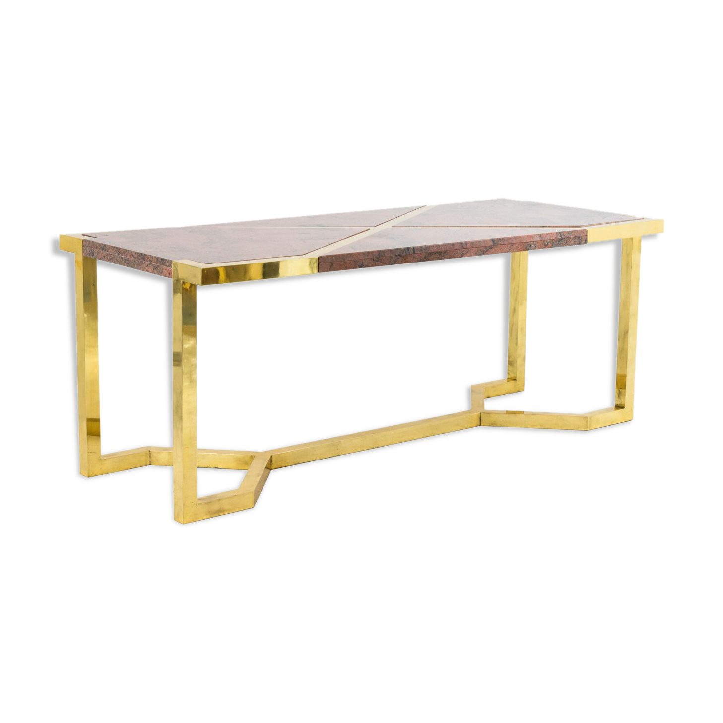 Table in gilded brass and pink granite, Italy, circa 1970