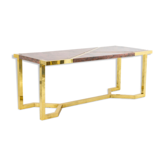 Table in gilded brass and pink granite, Italy, circa 1970