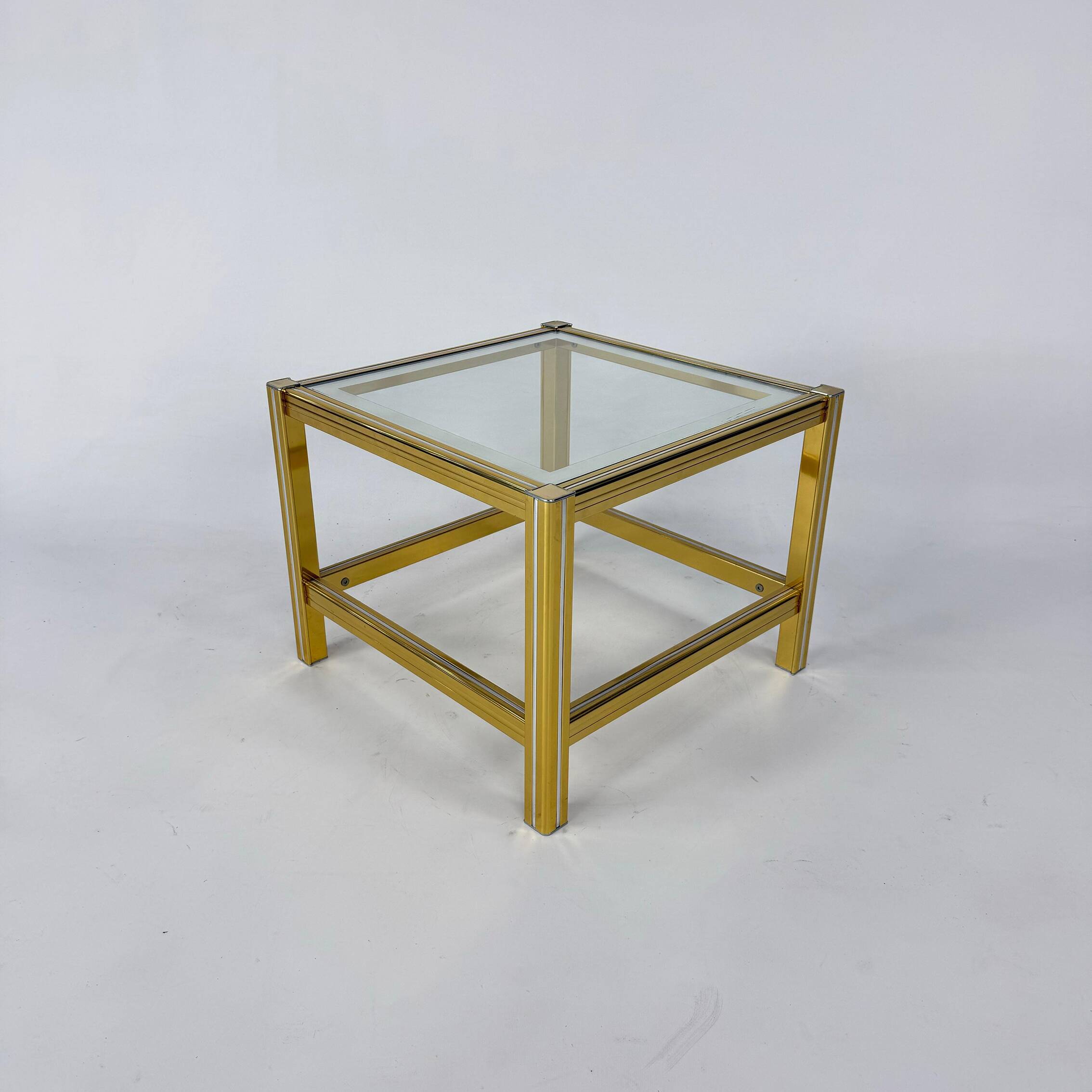 Hollywood Regency Brass and Glass Side Table, 1970s