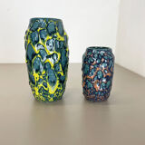 set of 2 Rare Super Color Crusty Fat Lava Vases by Scheurich, Germany WGP, 1970s