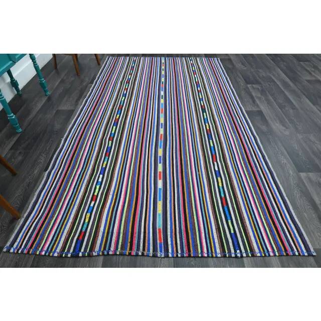 1970s Vintage Turkish Oushak Handmade Wool Cotton Blue Area Rug 180x306
