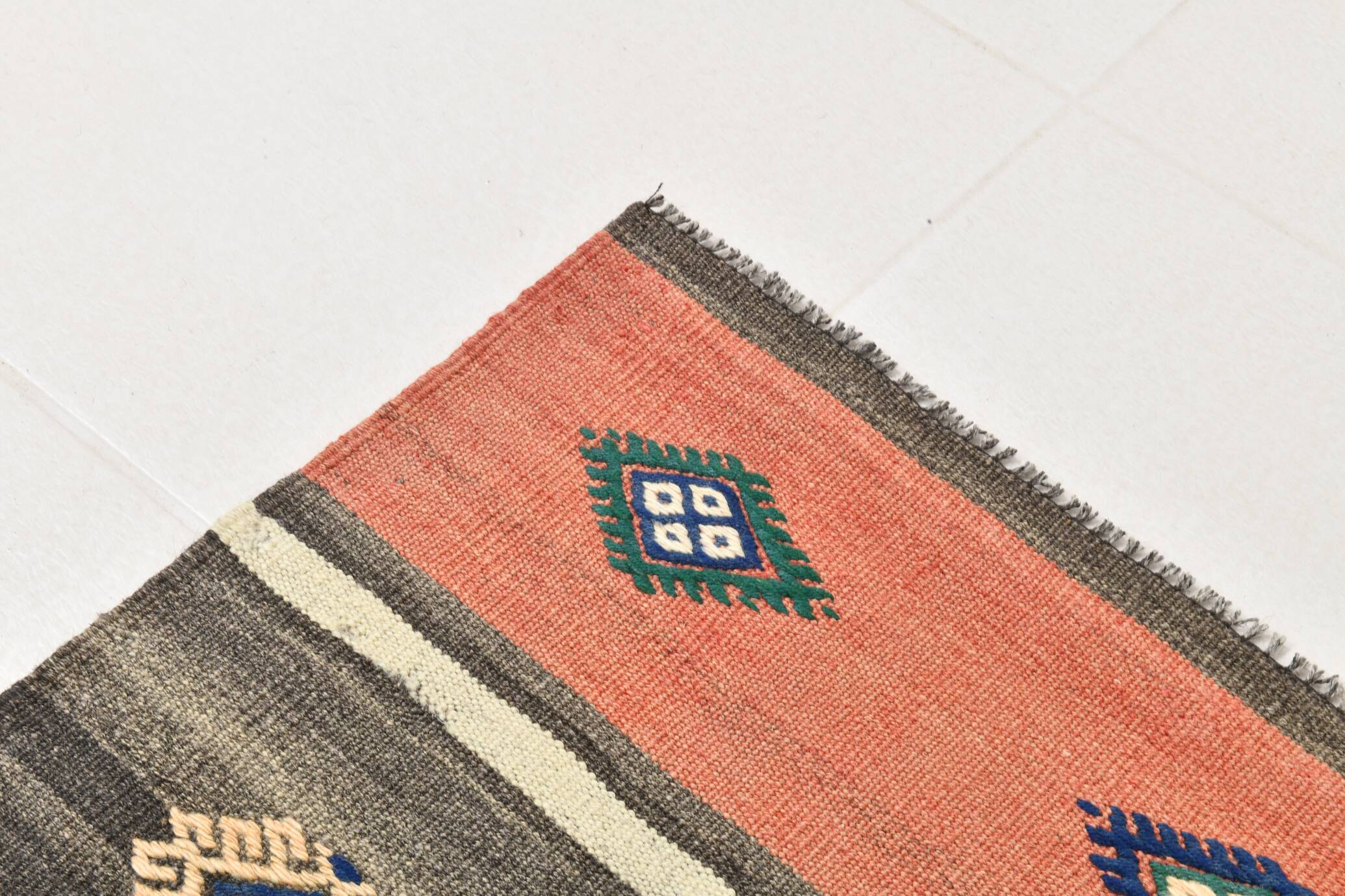 Terracotta & Brown %100 Wool Turkish Kilim Rug, 175x270 Cm