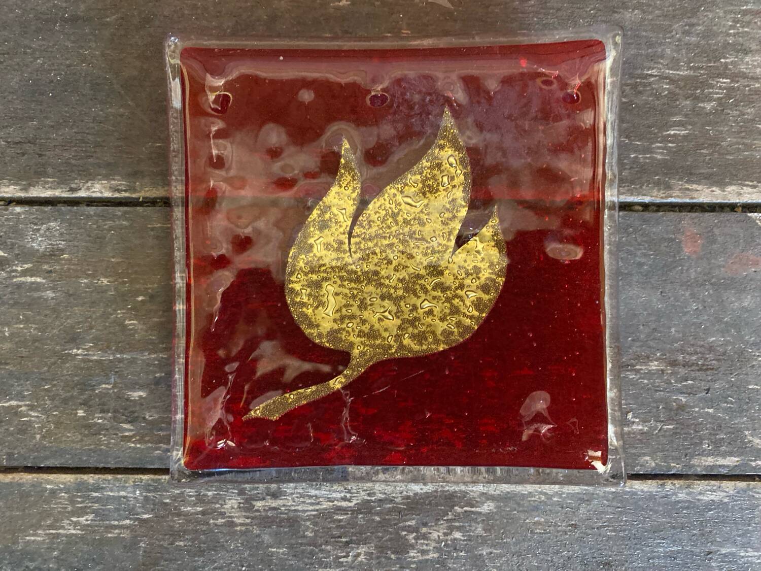 Old Multilayer Red Glass Pocket Video Brass Inlaid Vintage