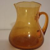 Large pitcher bubbled glass amber