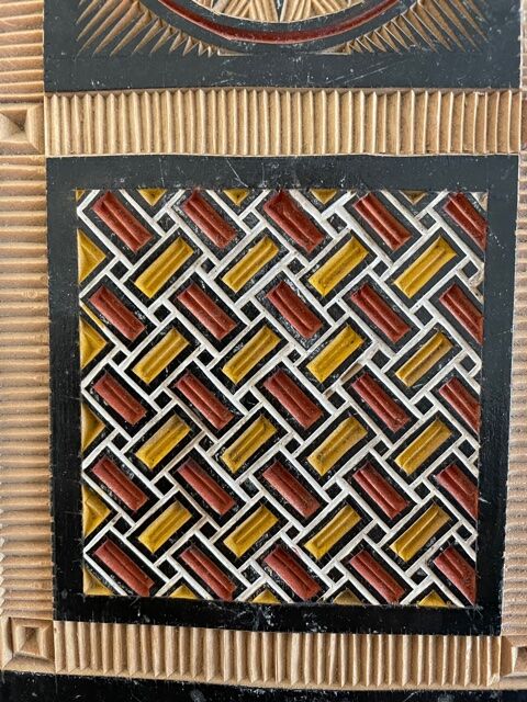 Duo of panels Imigongo carved wood Rwanda 1970