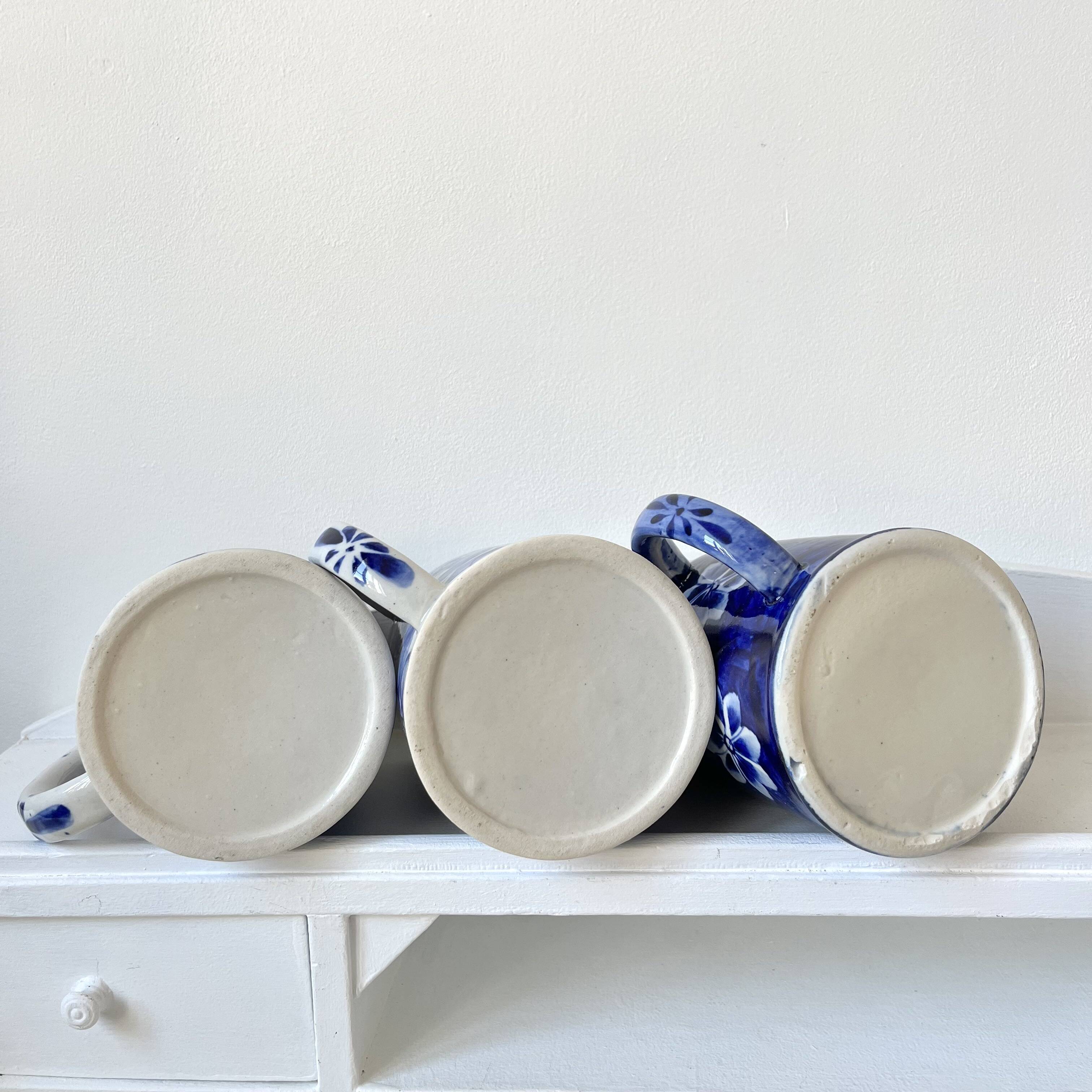 Blue flowered mugs or large tankards