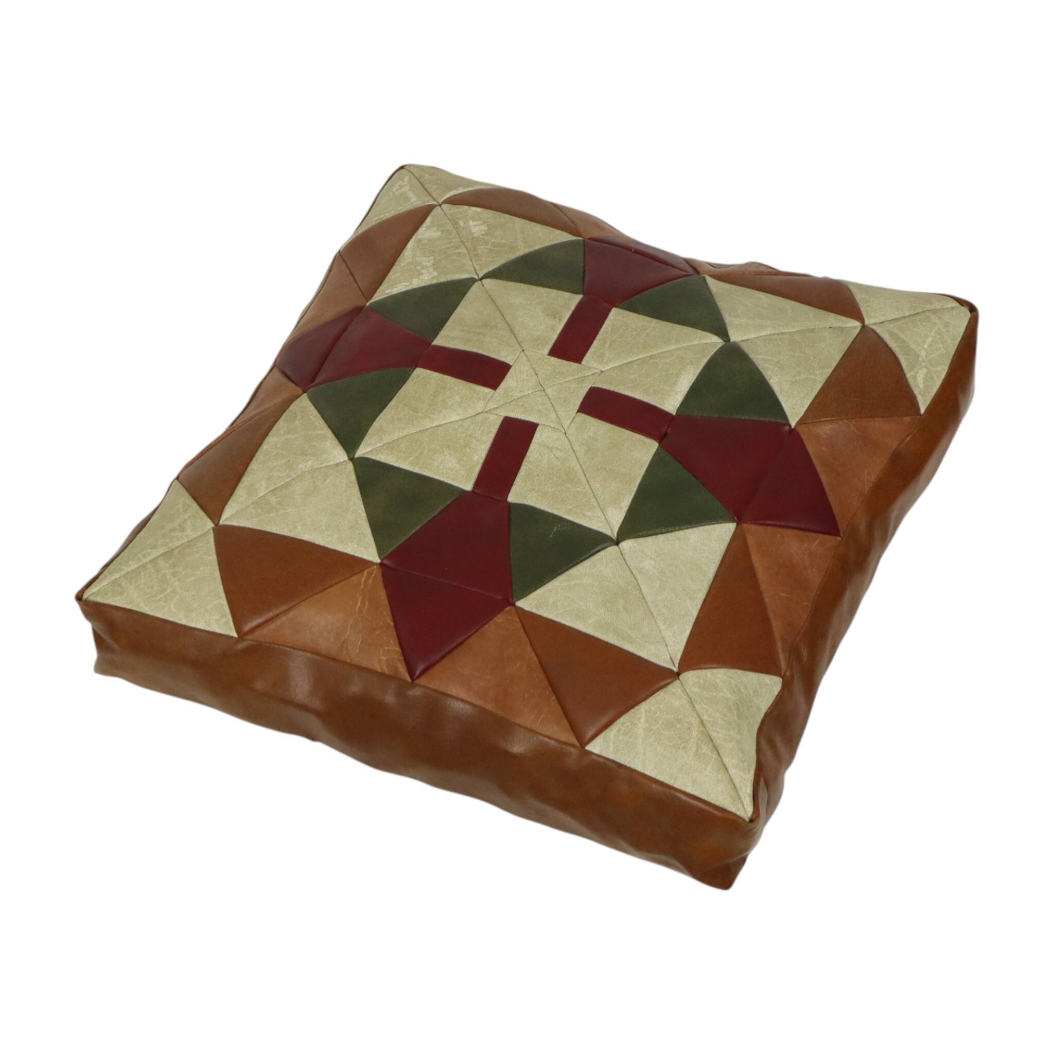 Vintage Patchwork Cushion Diamond Pattern Faux Leather 45cm