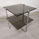 Vintage chrome smoked glass side tables