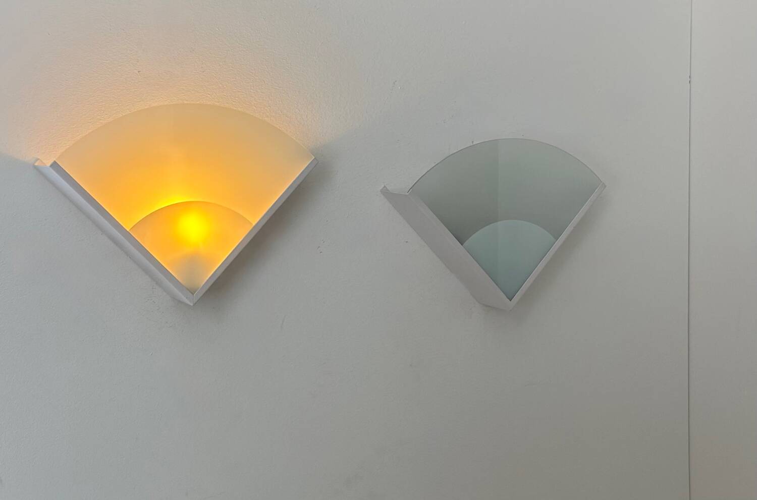 Pair of vintage metal and sandblasted glass wall lights, France 1970