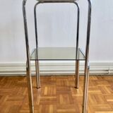 Two-tray console in glass and chrome metal