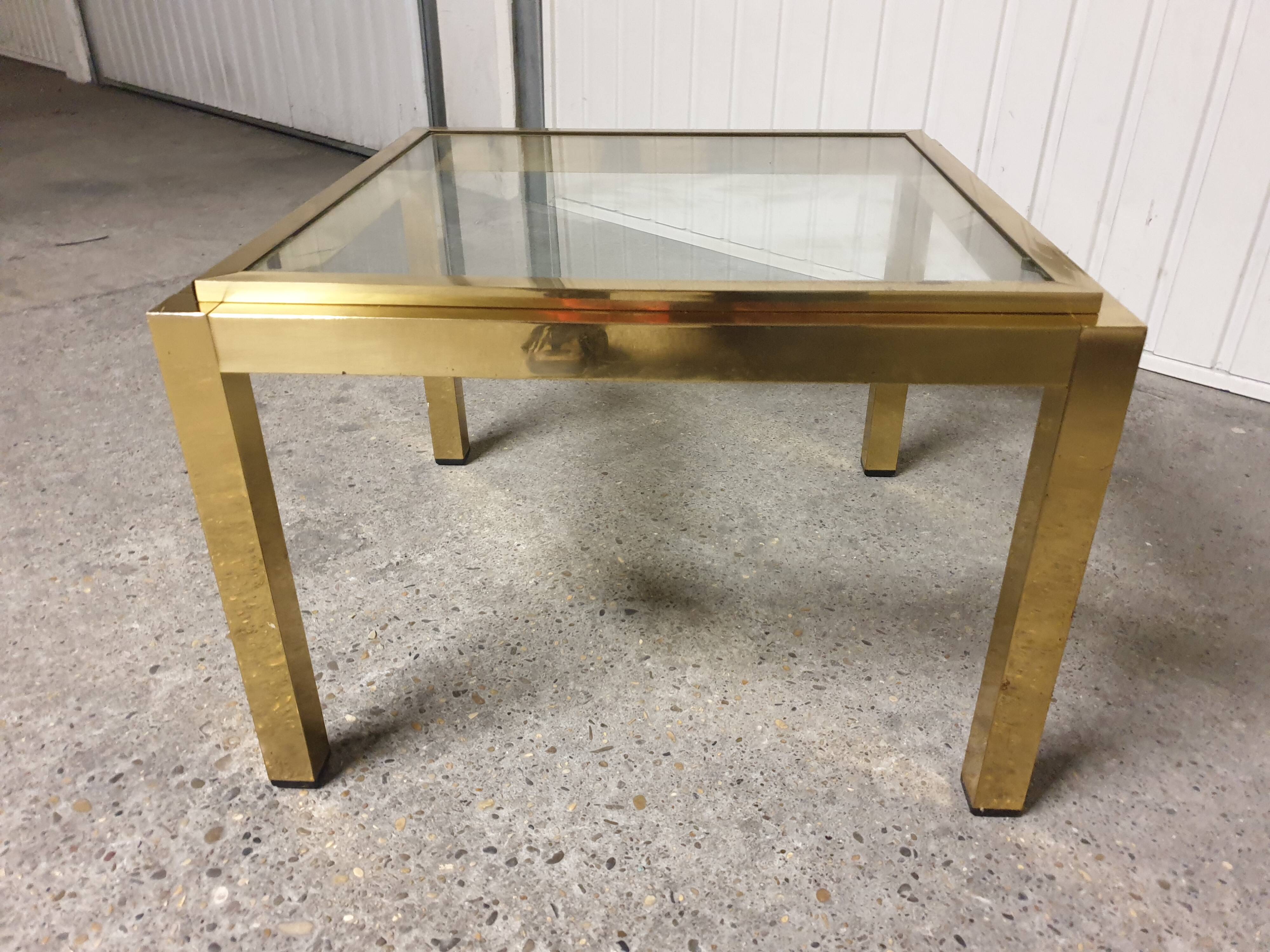 Small coffee table / Vintage brass and glass end table