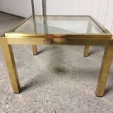Small coffee table / Vintage brass and glass end table