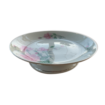 Porcelain compotier motifs of roses art deco signed HB France