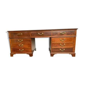 Regency style flat desk in mahogany and mahogany veneer desk box